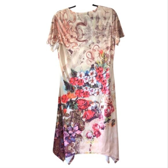 Vintage Lace Y2K Artsy Asymmetric Lagenlook Embellished Japanese Floral Dress L - Picture 2 of 7